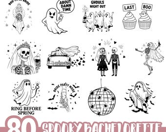 Spöklikt Möhippa SVG PNG-paket | 80 digitala Halloween-bruddesigner för Cricut, Silhouette, festdekorationer, tröjor och inbjudningar