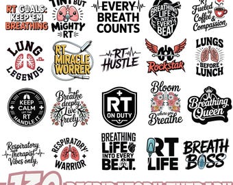 Atemtherapie SVG Bundle 130 Designs für Atemwegstherapeut PNG Eps digitaler Download, RT-Zitate Cricut Silhouette Schnitt Dateien