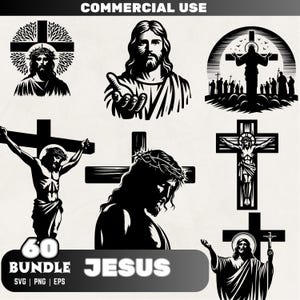 Jezus SVG PNG EPS-bundel voor Cricut en sublimatie | Religieus christelijk kruis Jezus Clipart | Bijbels geloof gesneden bestand commercieel gebruik