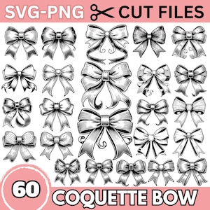 Coquette Bow SVG Cut Files Bundle – Digital Bow Clipart, Hand-Drawn Bow Design, Cricut & Silhouette Files, Elegant Bow Vector Art