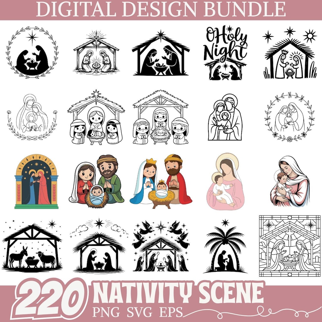 Christmas Nativity Scene SVG PNG Bundle, Holy Family Clipart, Religious ...