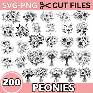 Peony SVG Bundle – Floral Cut Files for Cricut, Botanical Bouquets, Wedding Décor, DIY Crafts, and Home Décor Projects