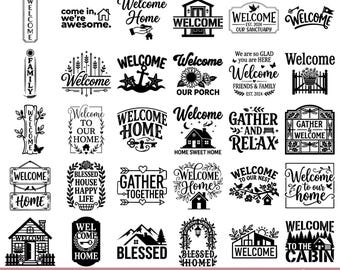 Paquete de archivos SVG, PNG y EPS de bienvenida para letreros de inicio, archivos Cricut, decoración de porche estilo casa de campo, descarga digital