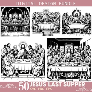Paquete de imágenes SVG de la Última Cena de Jesús: 50 diseños de imágenes prediseñadas cristianas (descarga digital)