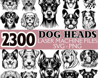 Paquete SVG de cabeza de perro para corte láser, grabado y Cricut. Imágenes prediseñadas detalladas de cara de perro y archivos PNG vectoriales para amantes de las mascotas y artesanos.