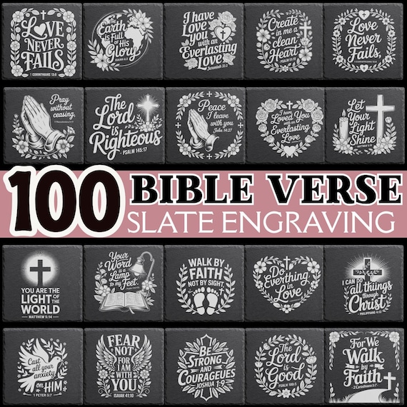 Bible Verse PNG Files | Slate Engraving Designs with Inverted Versions | Christian Scripture Clipart | Faith Quote Sublimation Bundle