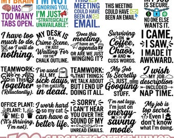 Sarcastic Office Humor SVG Bundle Funny Work Quotes Designs for Cricut Silhouette Sublimation Boss Coworker PNG EPS
