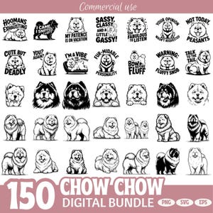 Chow Chow SVG PNG Bundle | 150 Funny Chow Chow Quotes Digital Download | Dog Lover Sublimation Clipart | Fluffy Dog Vector Files EPS