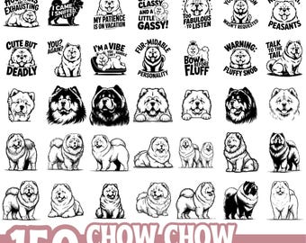 Chow Chow SVG PNG Bundle | 150 Funny Chow Chow Quotes Digital Download | Dog Lover Sublimation Clipart | Fluffy Dog Vector Files EPS