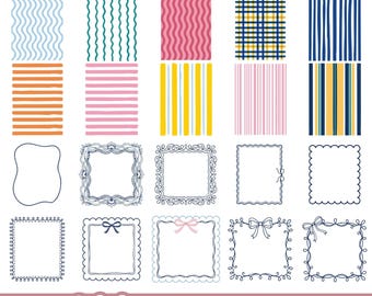 Coastal Stripes Frames SVG Bundle Nautical Border PNG EPS Preppy Beach Patterns Digital Download