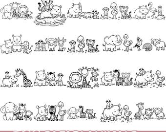 Paquete SVG de animales de safari, adorables animales de la jungla bebés SVG PNG EPS, imágenes prediseñadas de animales del zoológico de dibujos animados para Cricut, paquete de diseño de impresión para guardería