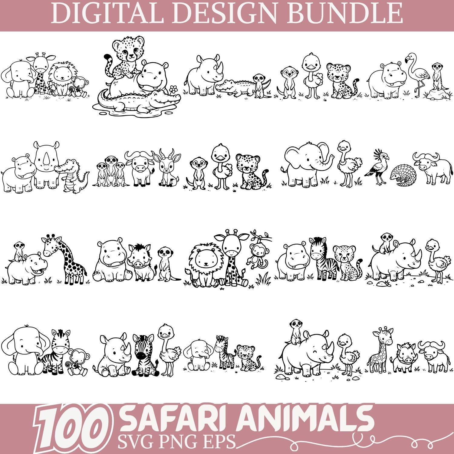 Safari Animals SVG Bundle, Cute Jungle Baby Animals SVG PNG Eps ...