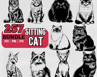 Sitting Cat SVG PNG EPS Bundle for Cricut and Silhouette, Realistic Cat Clipart Set for Pet Lovers Crafts and Sublimation Designs