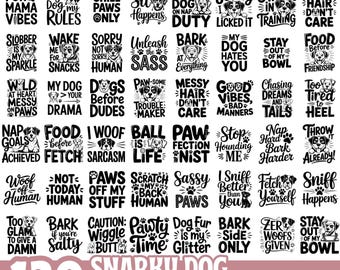 Funny Dog SVG Bundle, 120 Snarky Dog Quotes PNG SVG Eps Designs, Pet Lover Cricut Files, Sarcastic Puppy Sayings Digital Clipart Pack