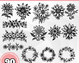 Paquete SVG de edelweiss, clipart floral de edelweiss, archivos de corte de flores alpinas, silueta de edelweiss PNG, corona botánica DXF EPS Cricut Design