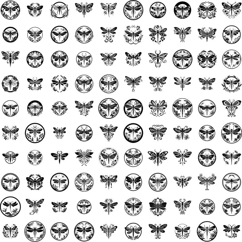 Dragonfly SVG Bundle, 100 Floral Dragonfly Cut Files, Intricate Mandala ...