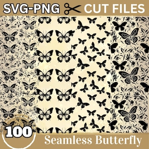 Bundle SVG motif papillon sans couture, 100 fichiers de coupe papillon floral, papier numérique insecte vintage, Clipart PNG pour Cricut & Sublimation