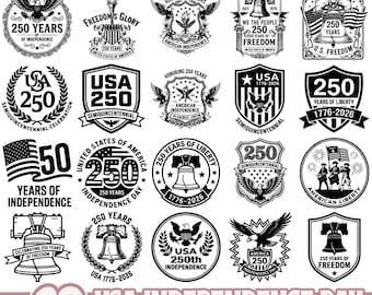Paquete SVG del Día de la Independencia de EE. UU. 250, diseños del 250.º aniversario de Estados Unidos, imágenes prediseñadas de libertad patriótica para camisetas, manualidades y sublimación.