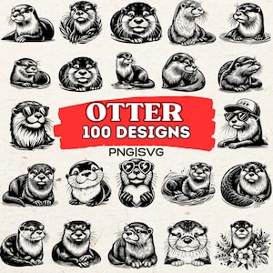 Otter SVG Bundle, Cute Otter Clipart PNG, Hand Drawn Otter Designs, Wildlife Animal Silhouette, Digital Download for Cricut and Sublimation