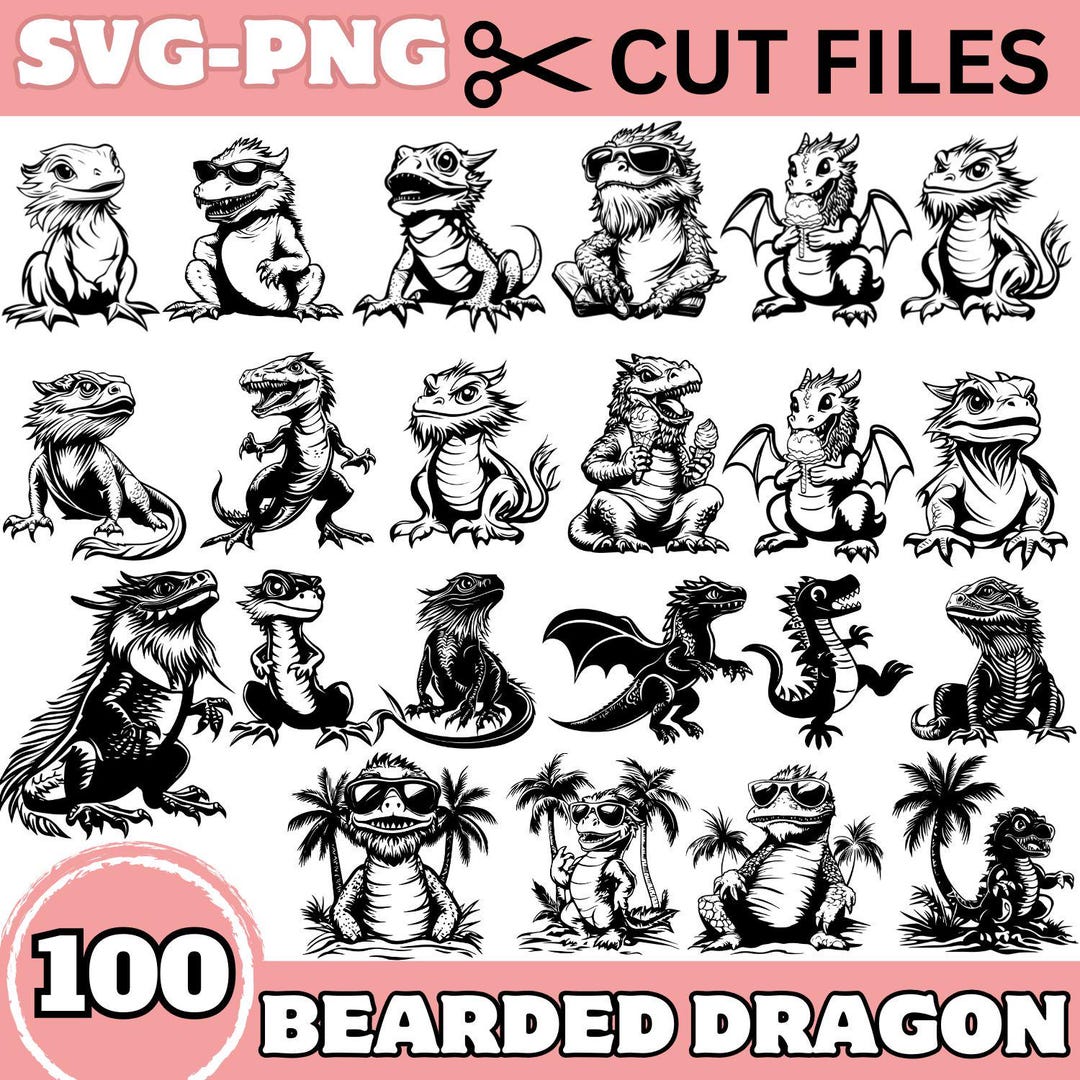Bearded Dragon SVG PNG Cut Files, Reptile Clipart Bundle, Lizard ...