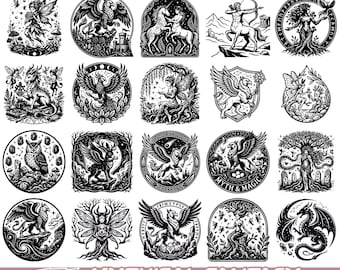 Mythical Fantasy SVG Bundle, Fairy Dragon Griffin Phoenix Designs (Digital Download)
