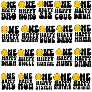Pacote SVG de uma família feliz – Designs fofos de smiley retrô para camisetas de família, artesanato Cricut, presentes personalizados e projetos DIY