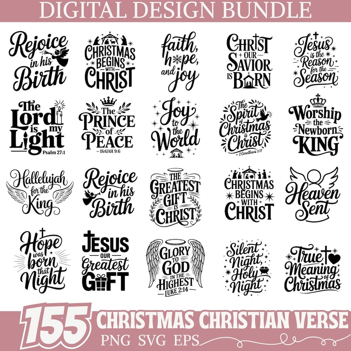 Christmas Christian SVG Bundle, Religious Holiday Bible Verse PNG Set ...