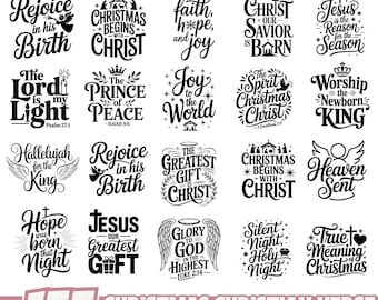 Christmas Christian SVG Bundle, Religious Holiday Bible Verse PNG Set, Jesus Faith Quotes Cricut Files, Nativity Christmas Sayings Clipart