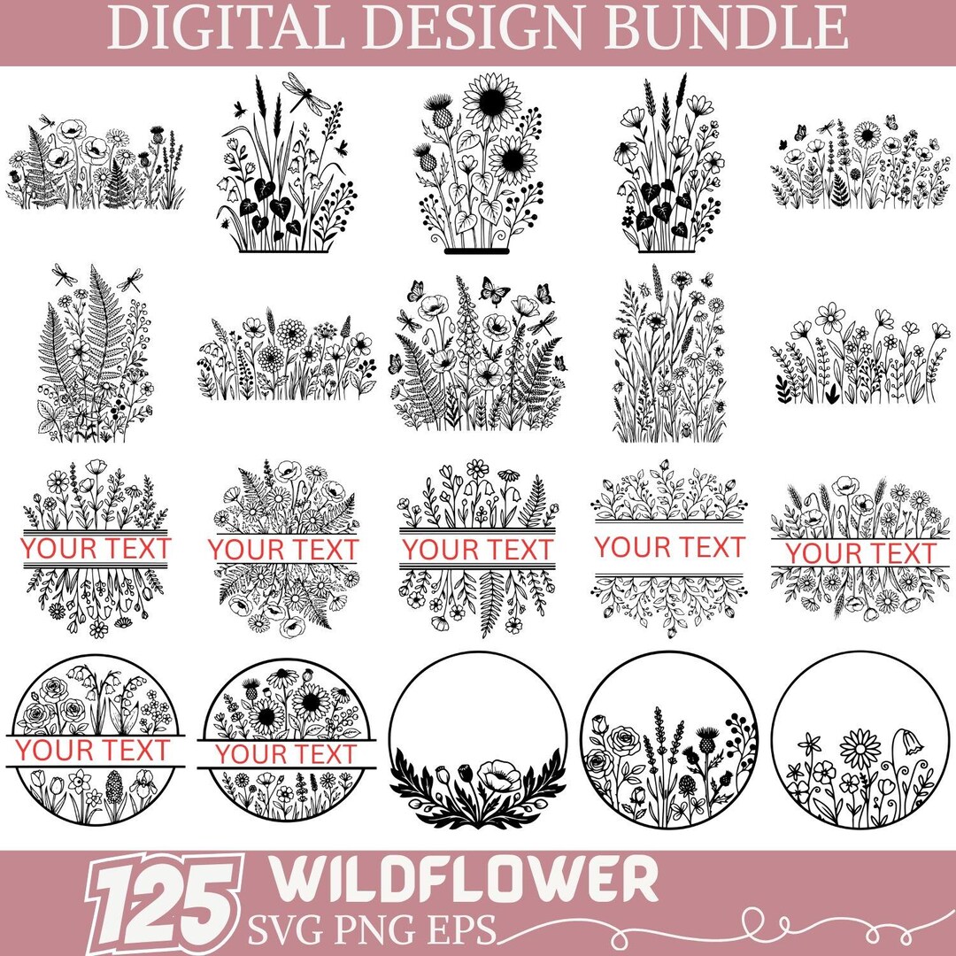 Wildflower SVG PNG EPS Bundle, Floral Line Art Designs, Botanical ...
