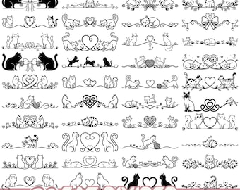 Cat Divider SVG Bundle, Cute Cat Border Clipart, Cat Line Divider Set for Cricut Silhouette, Cat Frame Design SVG PNG Eps Files