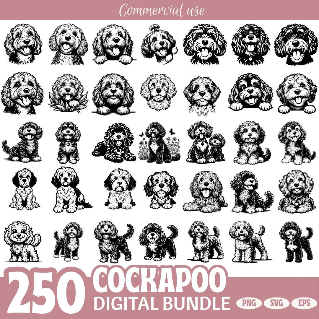 Cockapoo Dog Clipart Bundle SVG PNG EPS, Cute Cockapoo Puppy ...