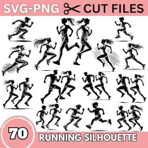 Pacote Running Silhouette SVG PNG | Arquivos de corte de atleta corredor | Clipart digital esportivo para Cricut e Silhouette | Clip Art de fitness