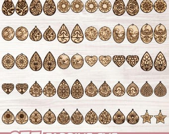 Paquete SVG de pendientes de mandala bohemio para Cricut y Glowforge, pendientes de lágrima cortados con láser SVG PNG EPS, diseño de joyería tribal floral