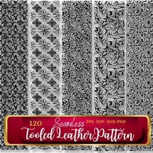 Seamless Tooled Leather Pattern Bundle for Cricut and Laser, Floral Western Engraving SVG PNG DXF Eps Digital Background Set