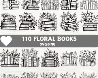 Floral Book SVG PNG Bundle - Vintage Flower Book Clipart Set for Crafting, Sublimation, Laser Cutting, DIY Projects, Digital Download