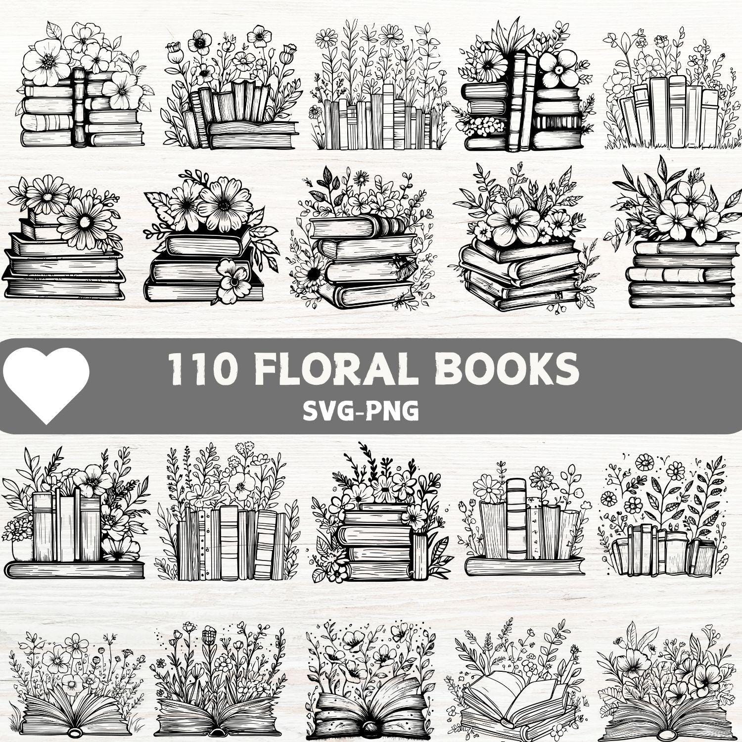 Floral Book SVG PNG Bundle - Vintage Flower Book Clipart Set for ...