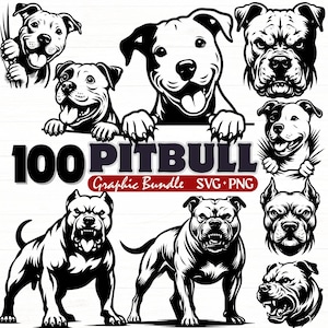 Pitbull Dog SVG PNG Bundle for Cricut Sublimation Crafts, Pitbull Clipart Set for DIY Shirts Decals Stickers Mugs and Digital Projects