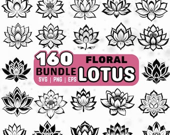Lotus Blume SVG Bundle, Blumen Lotus PNG, Mandala Lotus Clipart, Lotus Silhouette Vektor, digitale Lotus Blume, Boho Lotus Design