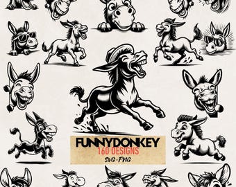 Funny Donkey SVG Bundle - Cartoon Donkey Clipart for Cricut, DIY Crafts, T-Shirts, Stickers, PNG Digital Download Set