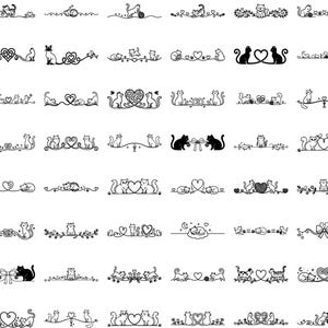 Cat Divider SVG Bundle, Cute Cat Border Clipart, Cat Line Divider Set ...