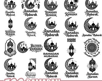 Ramadan Mubarak SVG Bundle Islamic Moon Mosque Lantern Clipart Set for Cricut Silhouette Eid Decor Shirts Stickers Digital Download