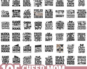 Cheer Mom SVG Mega Bundle 105 Designs | Cheerleading Mom PNG SVG Eps Files for Cricut Silhouette, Game Day Spirit Squad Digital Download