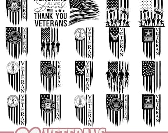 Paquete SVG del Día de los Veteranos, conjunto de imágenes prediseñadas de agradecimiento militar con la bandera estadounidense, diseños de siluetas de agradecimiento a los veteranos para Cricut y sublimación