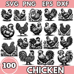 Huhn SVG Bundle, Bauernhof Tier Clipart, Hahn Henne PNG, Vintage Huhn DXF, Bauernhaus Silhouette Eps, Rustikaler Bauernhof Clip Art