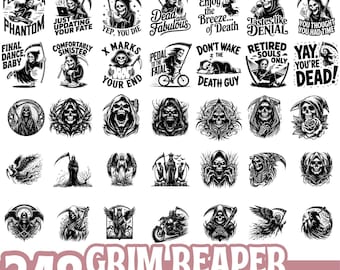 Grim Reaper SVG PNG Bundle, Skeleton Clipart, Death Skull Digital Download, Horror Tattoo Design, Dark Gothic Art, Halloween SublimatioN