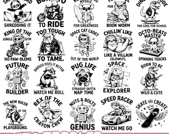 Paquete SVG para niños pequeños con frases divertidas de animales para camisetas, monos de bebé, siluetas Cricut, archivos de diseño digital PNG EPS