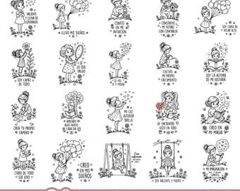 Spanish Affirmation Girls SVG Bundle, Positive Quotes PNG EPS (Digital Download)