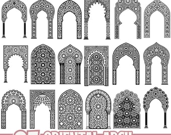 Paquete SVG de arco oriental, clipart de arco islámico marroquí, archivos cortados con láser para CNC, decoración de mezquitas, descarga digital de arco árabe