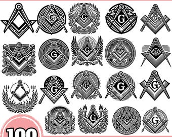 Paquete de símbolos masónicos SVG PNG: 100 archivos de corte masónicos para Cricut y Silhouette, imágenes prediseñadas de brújula y escuadra, descarga digital