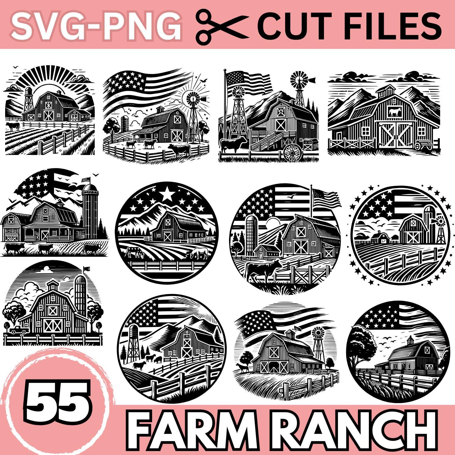 Pink Ranch Sign Svg Farm Ranch SVG Bundle – Barnyard and Rural Landscape Designs for Cricut ...